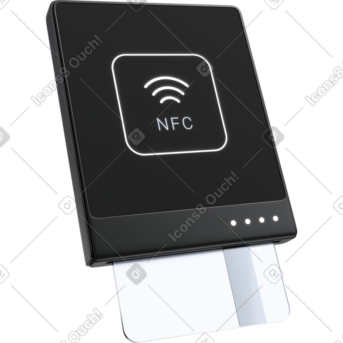 Ilustración NFC payment terminal, Contactless card reader, Digital transaction device en estilo 3D Pro a descargar en PNG y SVG