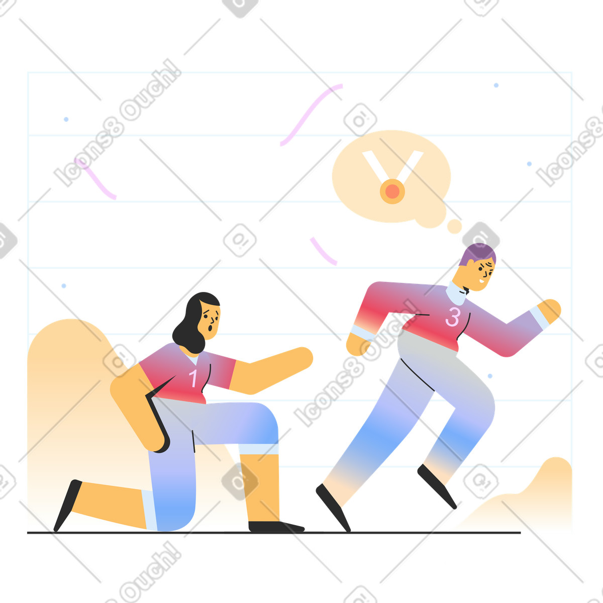 Marginalia スタイルの ランニング大会での不正スタート のイラストをPNG、SVG形式でダウンロード