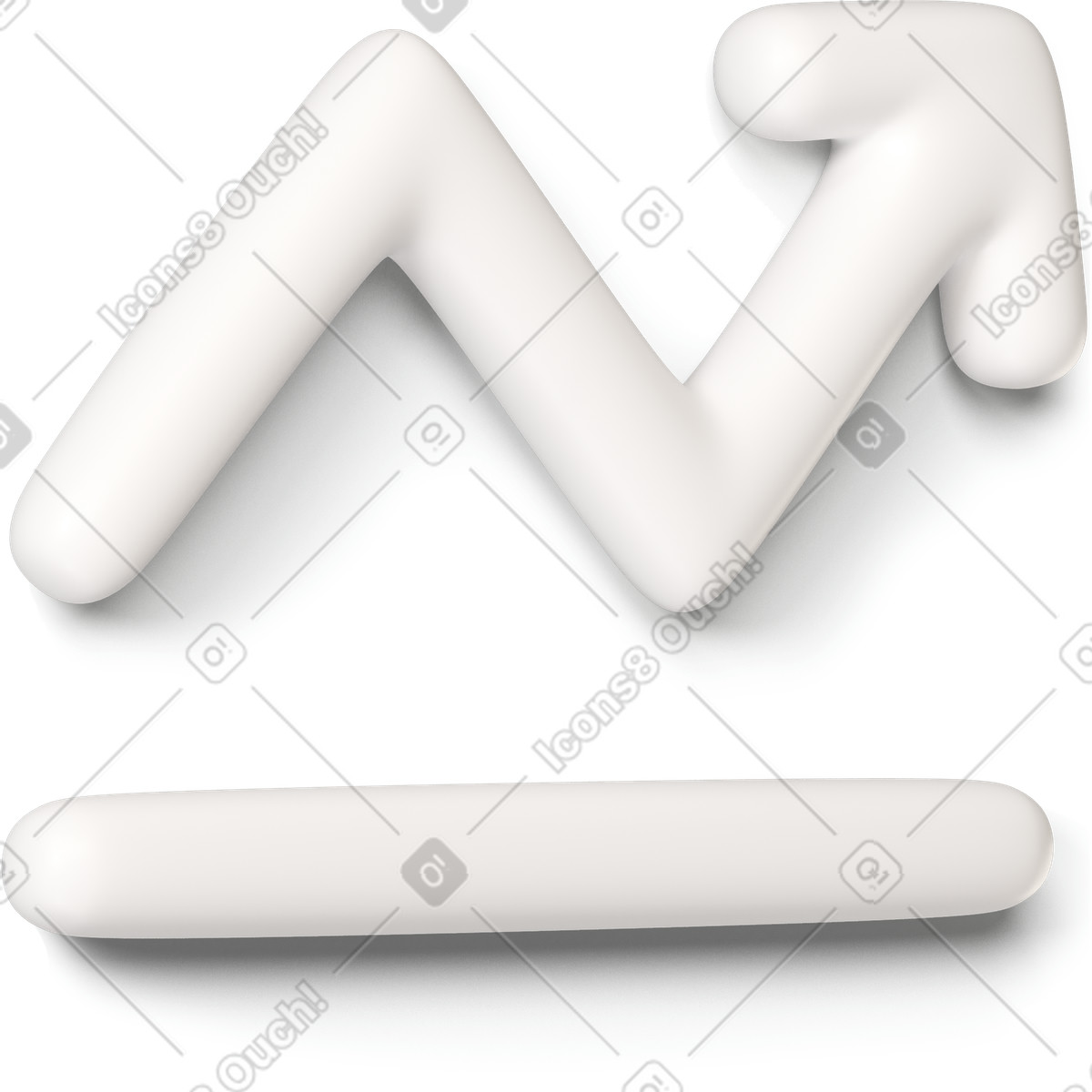 Weißes zickzack-wachstumssymbol nach rechts gedreht-Illustration im 3D Buddy-Stil als Download in PNG, SVG