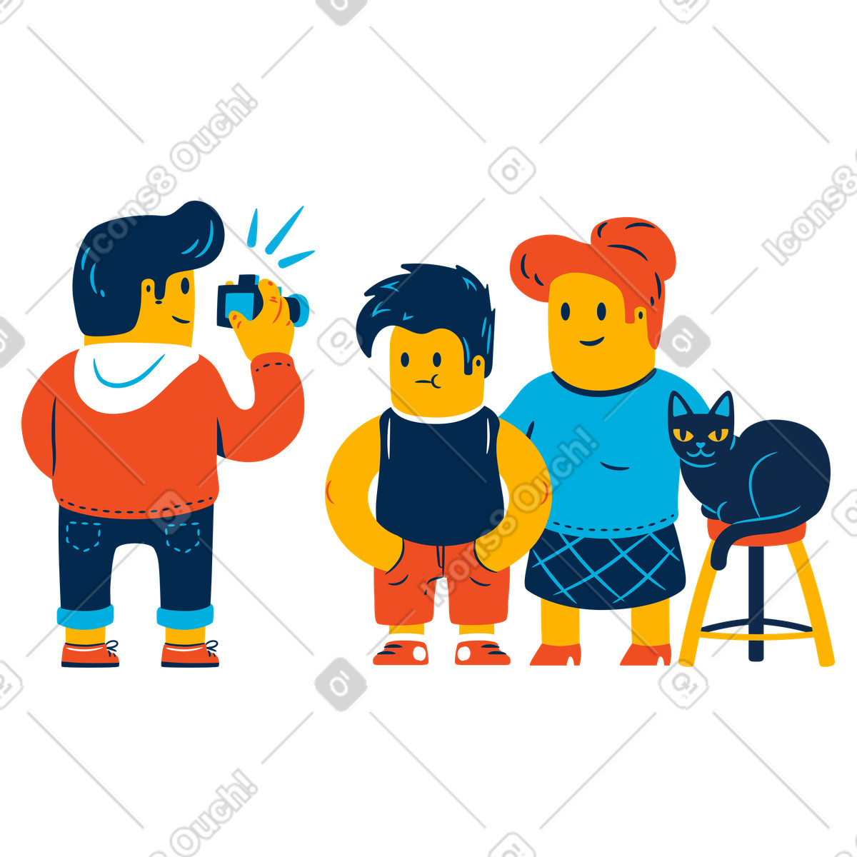 Famiglia in posa per una foto illustrazione stile Flame scarica PNG, SVG