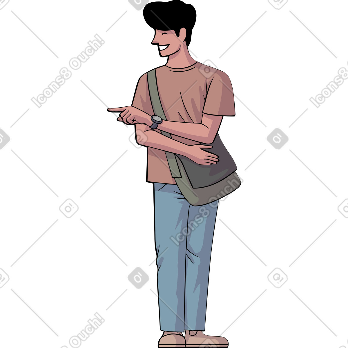 Illustration Smiled man is pointing left dans le style Eastwood à télécharger aux formats PNG, SVG