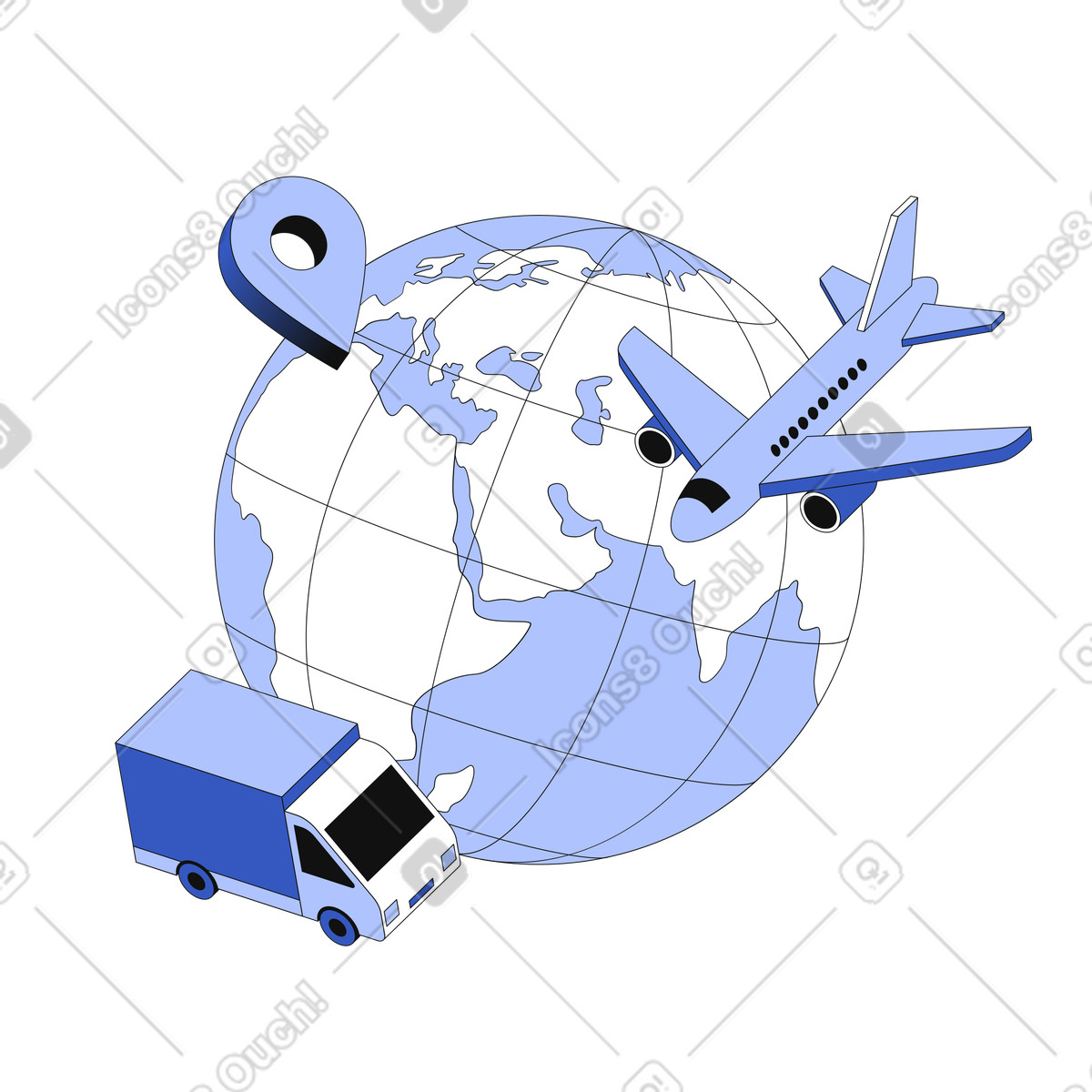 International transportation and delivery logistics animated illustration in GIF, Lottie (JSON), AE