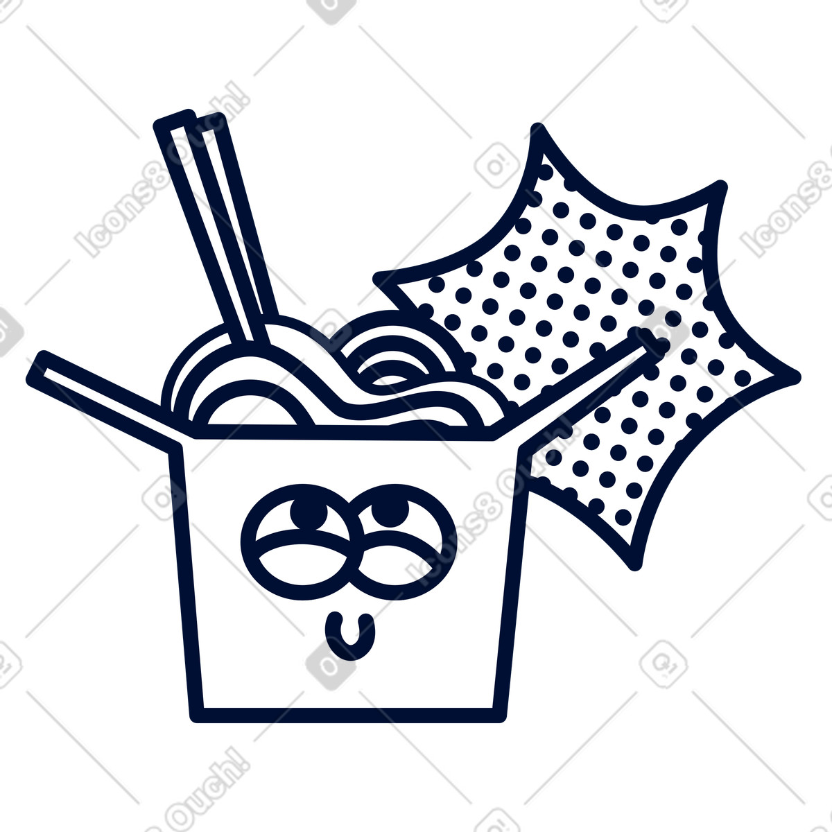 Ilustración Noodles takeout box with cute face and chopsticks doodle burst en estilo Blink a descargar en PNG y SVG