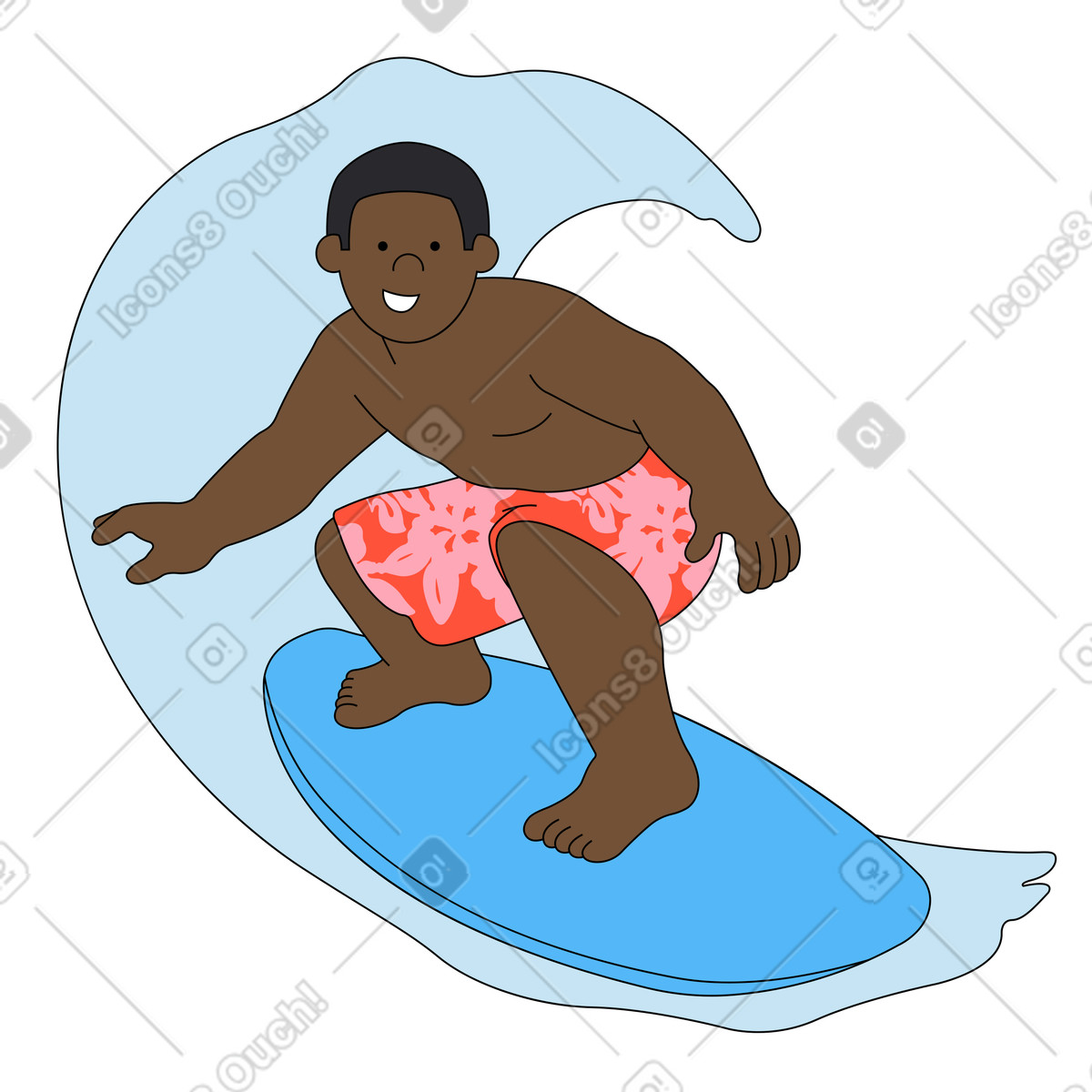 Giovane che naviga sull'onda illustrazione in stile Kindy scarica in PNG, SVG