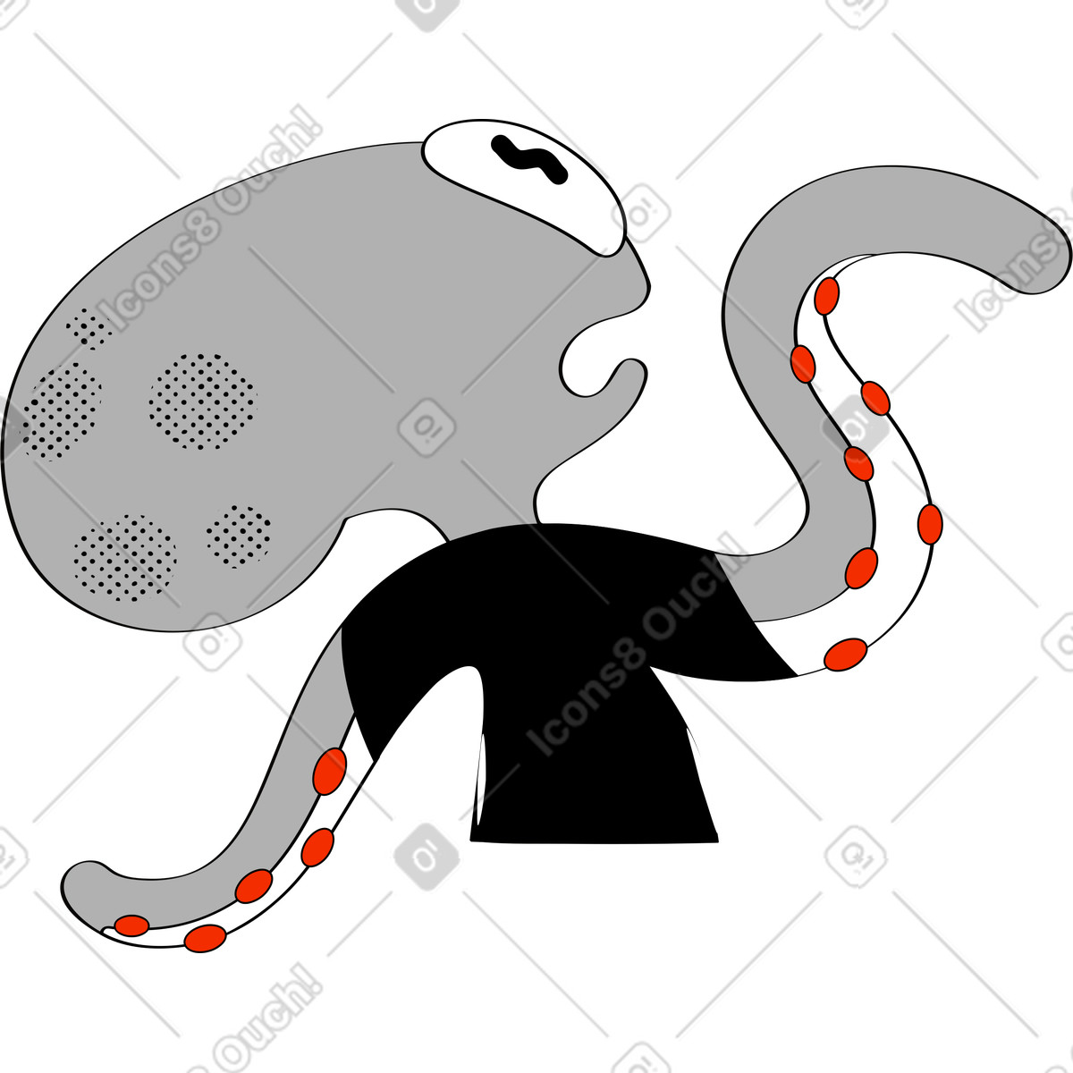 Looney 스타일의 반 문어 일러스트레이션 PNG, SVG 다운로드