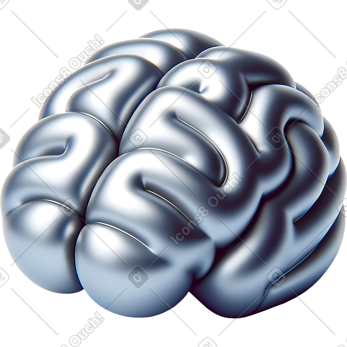 下载 3D Mini 风格的 Silver brain 插画，支持 PNG、SVG 格式