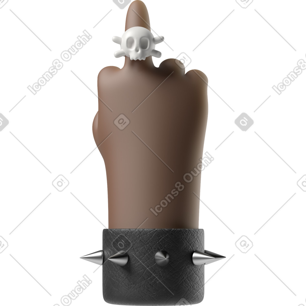 Ilustración Mano de piel negra rockero que muestra el dedo medio con anillo calavera en estilo 3D Hands Fun&Wild a descargar en PNG y SVG