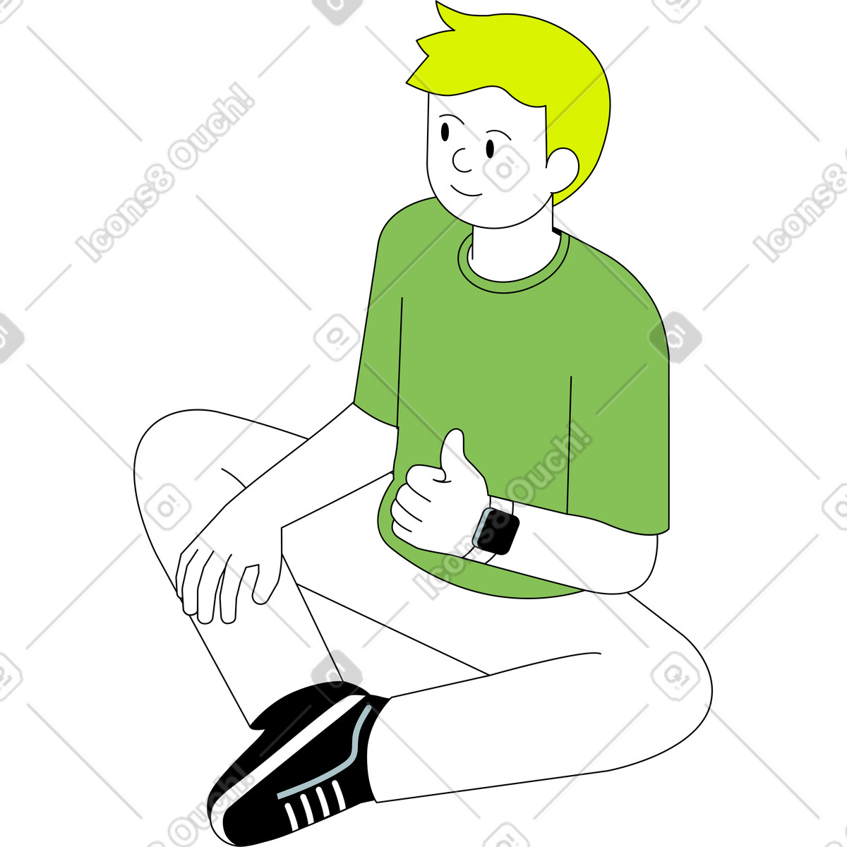 Illustration Homme assis dans la position du lotus et montrant le pouce vers haut style Isometric à télécharger aux formats PNG, SVG