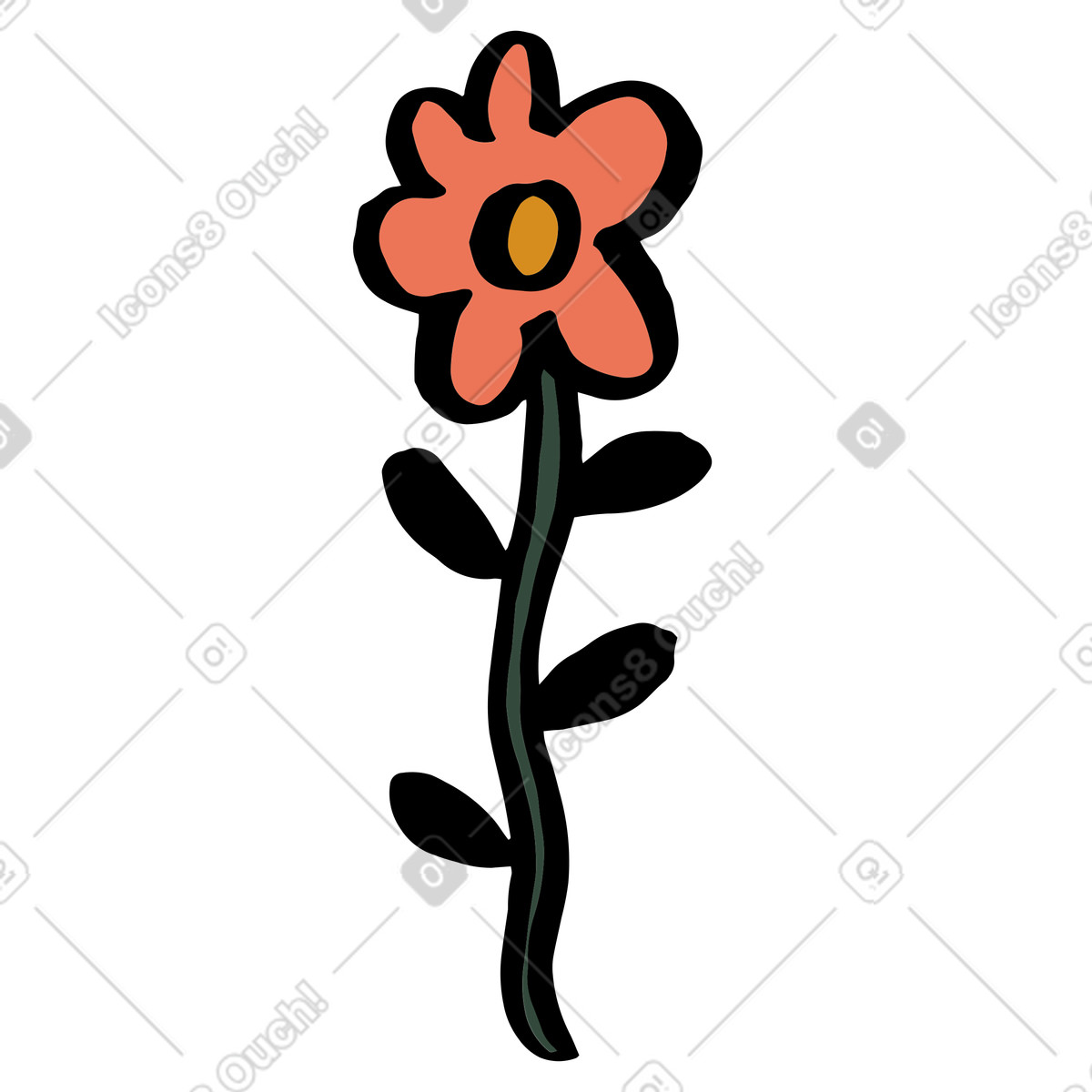 Scandi スタイルの Red flower with long stem のイラストをPNG、SVG形式でダウンロード