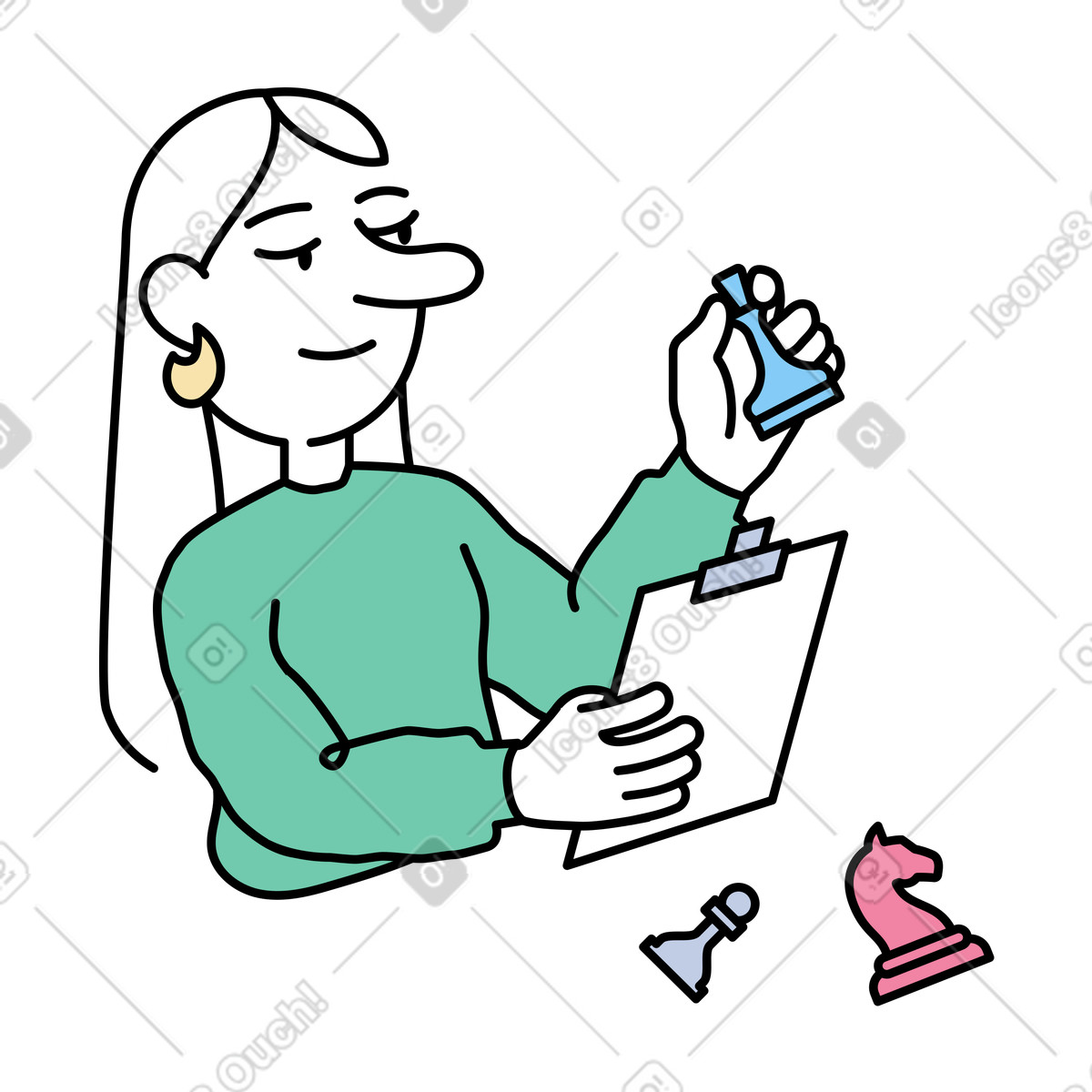 Product manager donna che sviluppa la strategia di prodotto illustrazione in stile Notes scarica in PNG, SVG