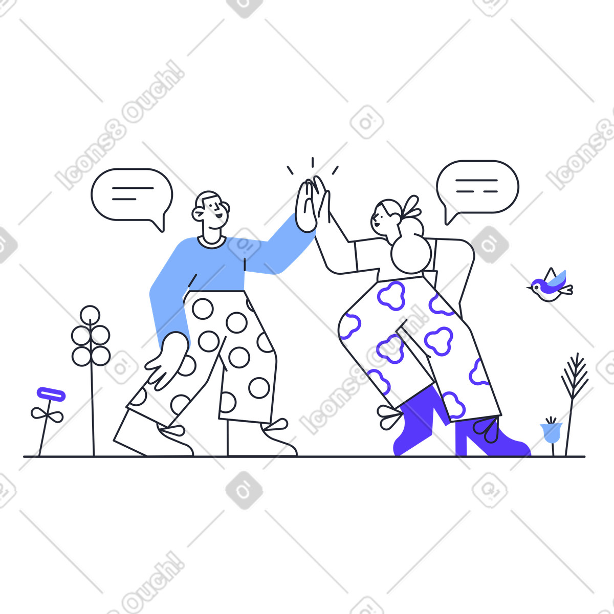 People giving each other a high five illustration in PNG, SVG