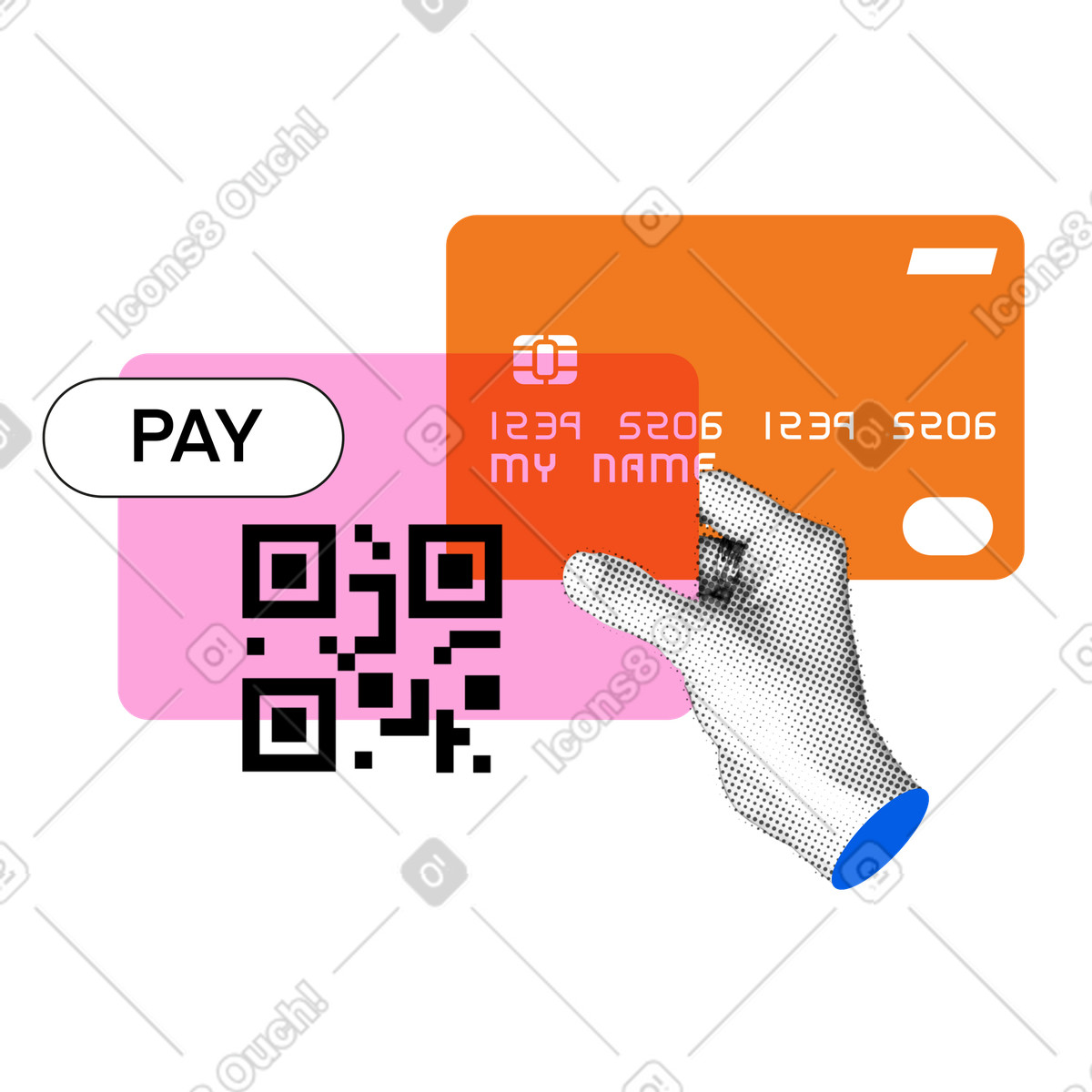 QR code and card payment  illustration in PNG, SVG