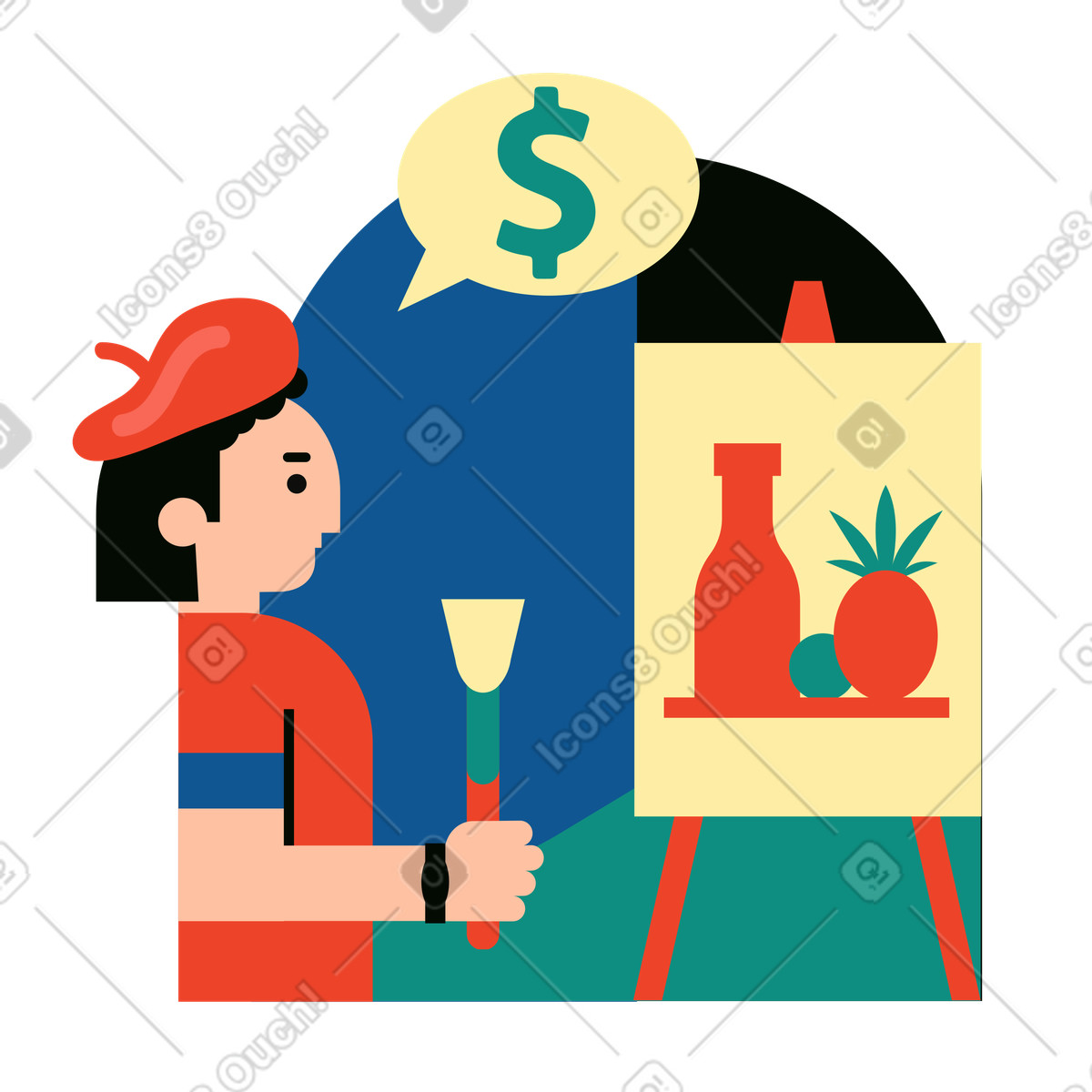 Ilustración Hombre pintando naturaleza muerta a la venta en estilo Polar descargar en PNG y SVG