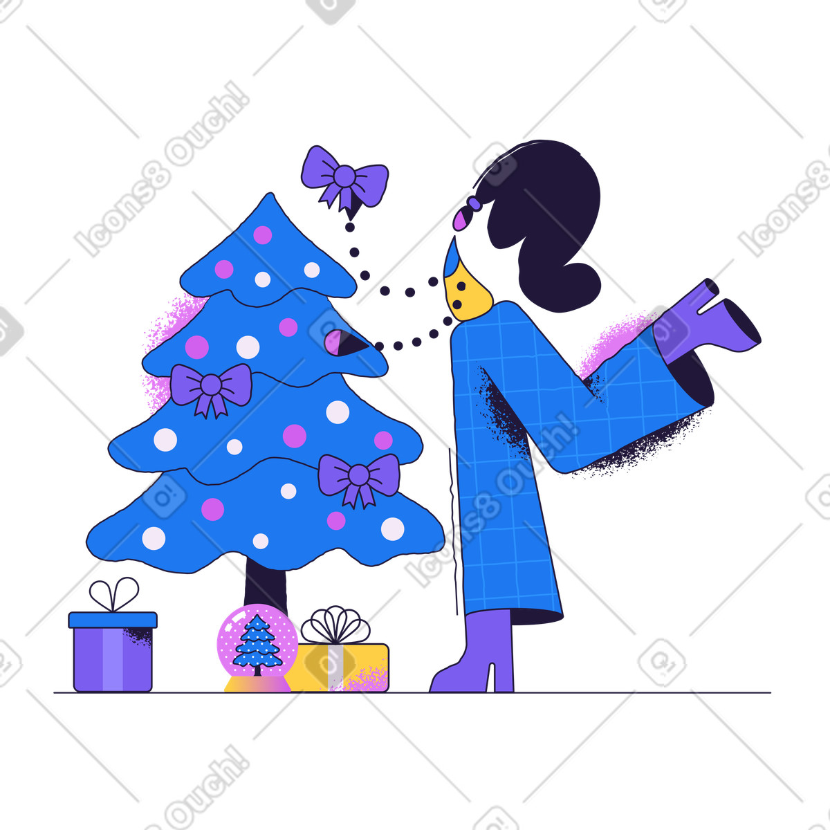 Conifer 스타일의 Decorating Christmas tree with bows, Winter holiday preparation 일러스트레이션 PNG, SVG 다운로드