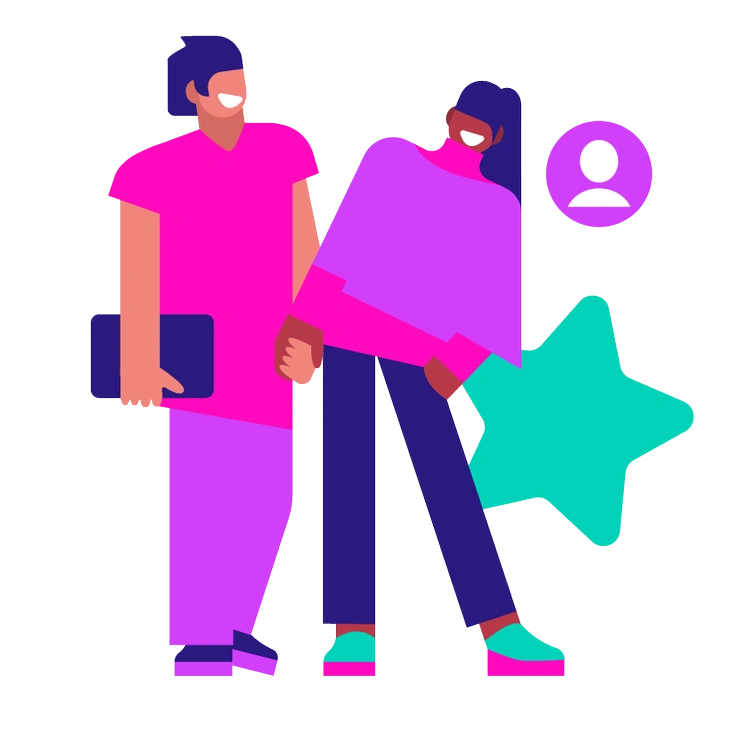 A couple holding hands and smiling - Basic style illustration