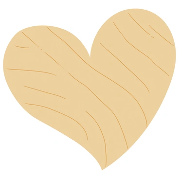 A heart shape carved from a piece of brown wood with visible grains running throughout. The surface of the heart is smooth, highlighting the natural texture of the wood. Soft shadows are cast to emphasize the contours of the heart, creating a three-dimensional appearance. The background is a simple, light color to contrast with the wood.