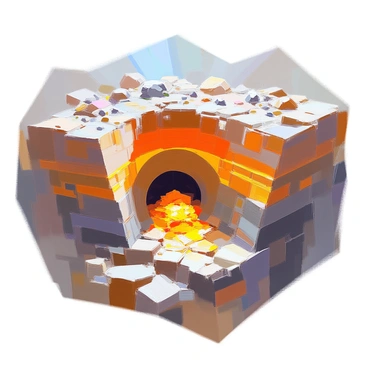A cross-sectional view of a gold mine revealing multiple layers of the lithosphere. The top layer showcases a rocky surface scattered with minerals and vegetation. Below, the next layer reveals a rich, golden ore deposit embedded in dark, dense rock. Further down, different strata of sedimentary and metamorphic rocks are visible, each with distinct colors and textures. The scene includes tunnels carved into the rock, used for mining, with beams of light illuminating the underground environment.