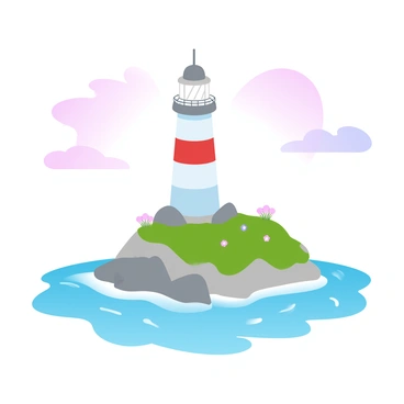 A small island with a lighthouse surrounded by turquoise blue waters