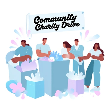 People donating clothes and toys at a community charity drive