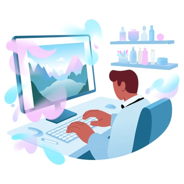 A photo editor applying a magical filter that turns a regular photo into a fantasy landscape