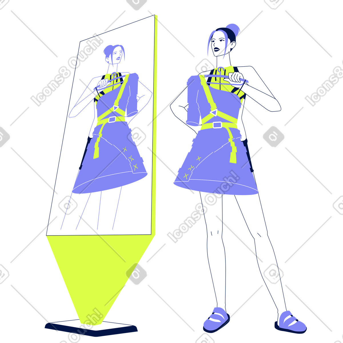 Glow 스타일의 Using smart mirror for virtual fashion, digital fitting room 일러스트레이션 PNG, SVG 다운로드