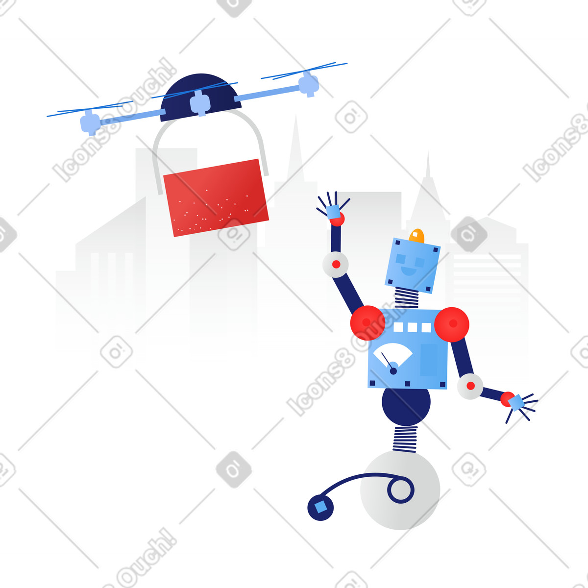Clip スタイルの ロボットが注文を受けます のイラストをPNG、SVG形式でダウンロード