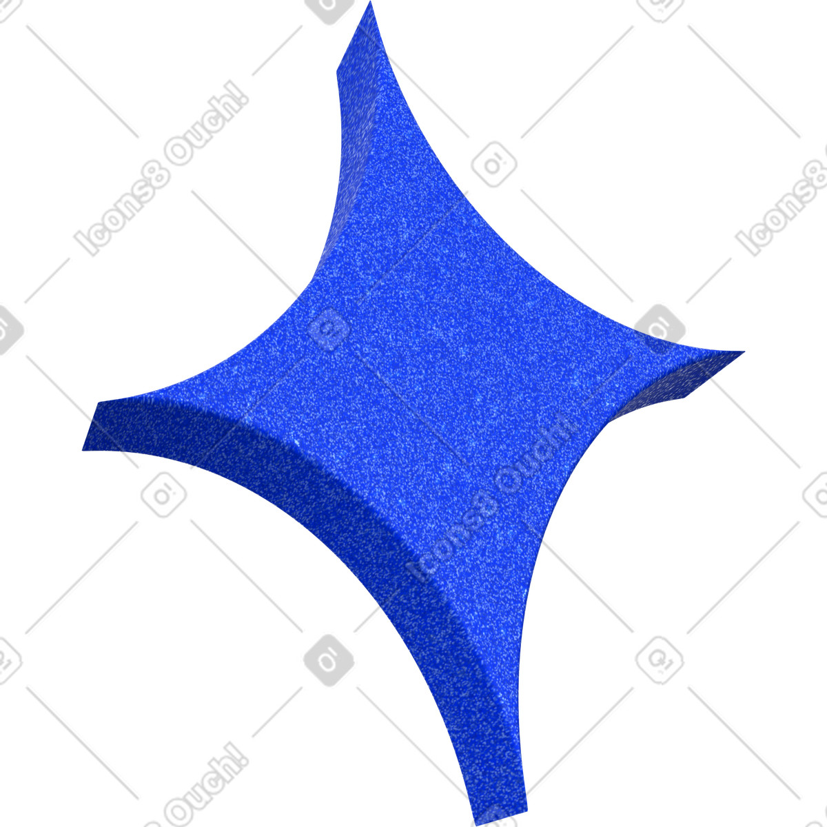 Blue four pointed star, visual attention marker illustration in 3D Enterprise style download in PNG, SVG