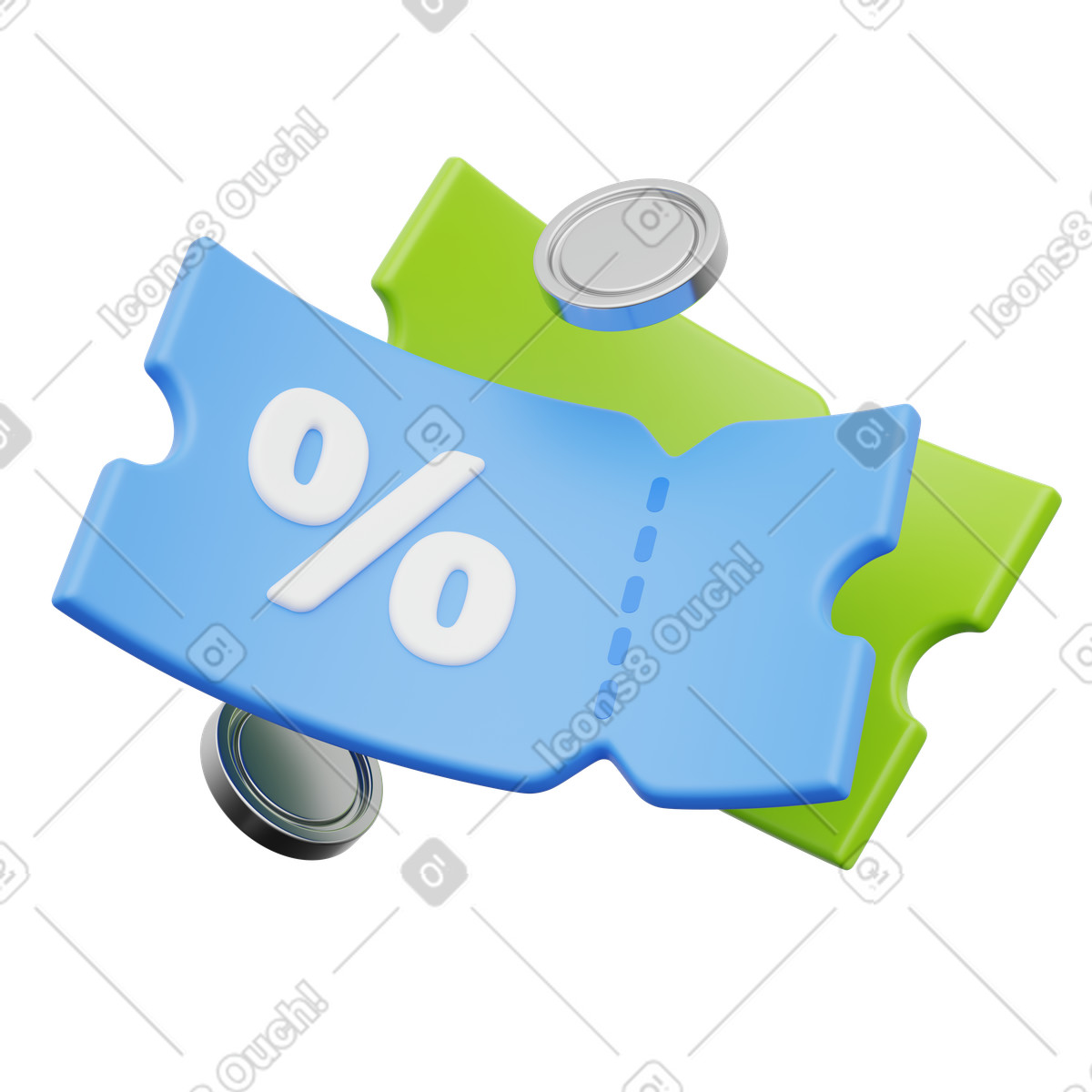 Discount coupon ticket, Blue and green voucher with coins, Cashback promotion illustration in 3D Playful style download in PNG, SVG