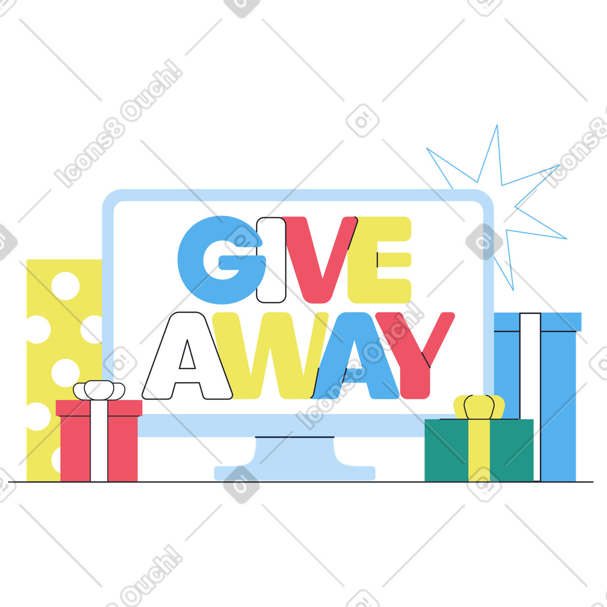 Lettering giveaway mit geschenkbox-text-Illustration im Boba-Stil als Download in PNG, SVG