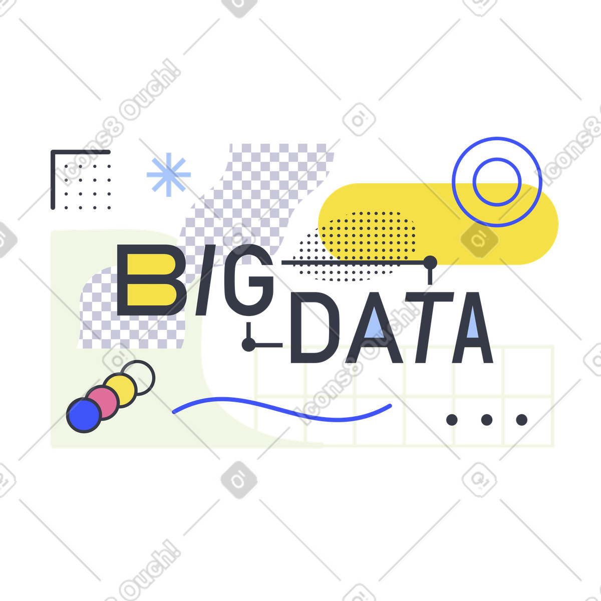 Ilustração de Letras de texto de big data, conjunto de dados em PNG e SVG