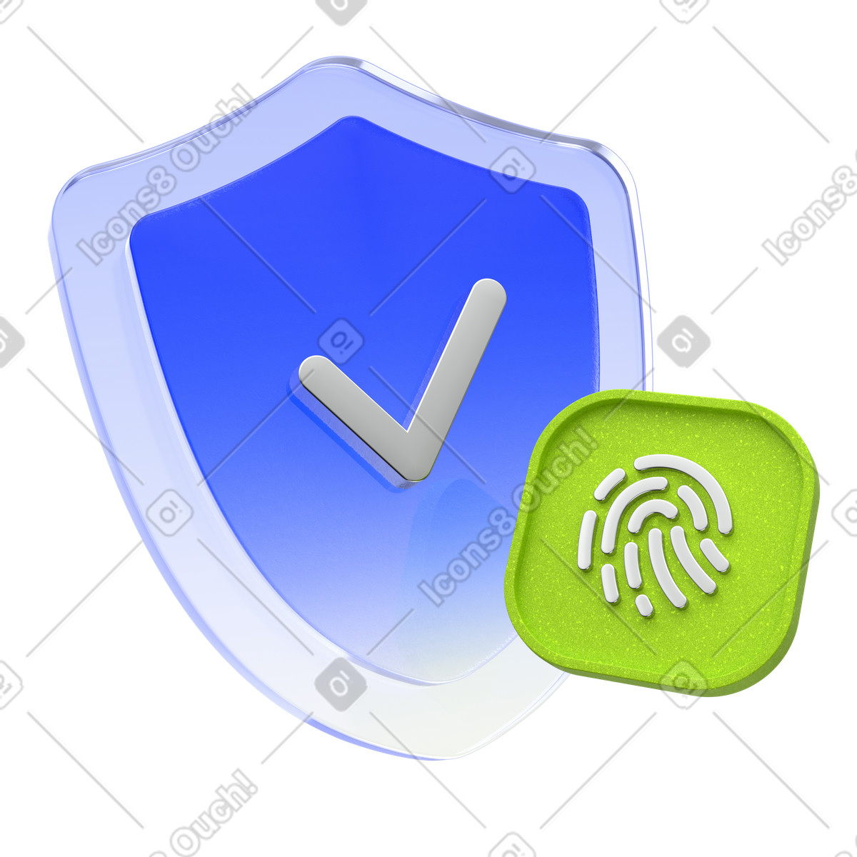 Scudo 3d con segno di spunta e icona dell'impronta digitale, sicurezza biometrica verifica dell'identità illustrazione in stile Enterprise scarica in PNG, SVG