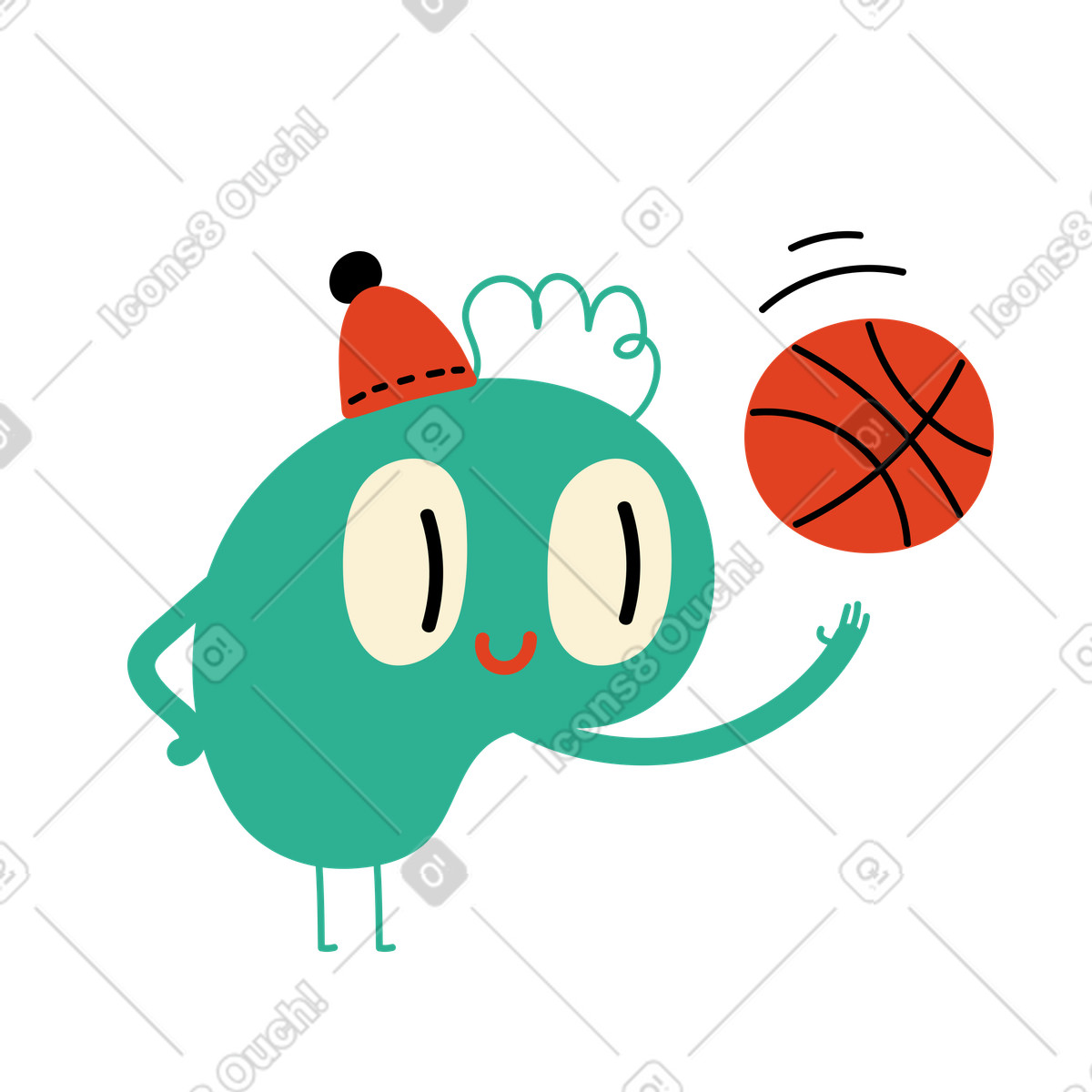Green character playing ball animated illustration in Jelly style download in GIF, Lottie (JSON), AE