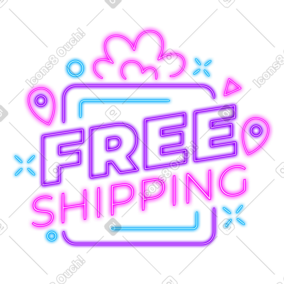 Ilustración Lettering free shipping in neon style text with decorates en estilo a descargar en PNG y SVG
