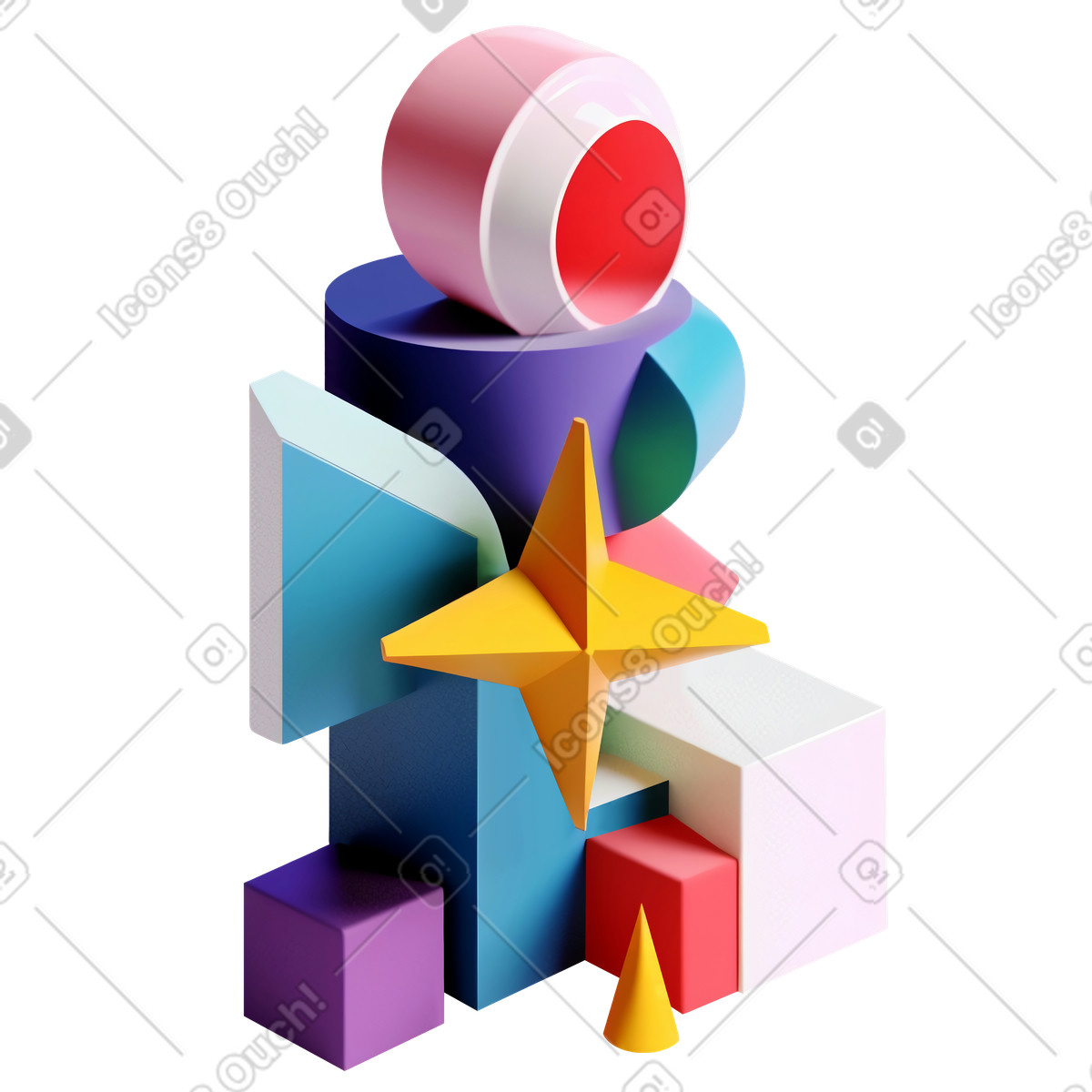 下载 3D Construction 风格的 与星的抽象几何构成 插画，支持 PNG、SVG 格式