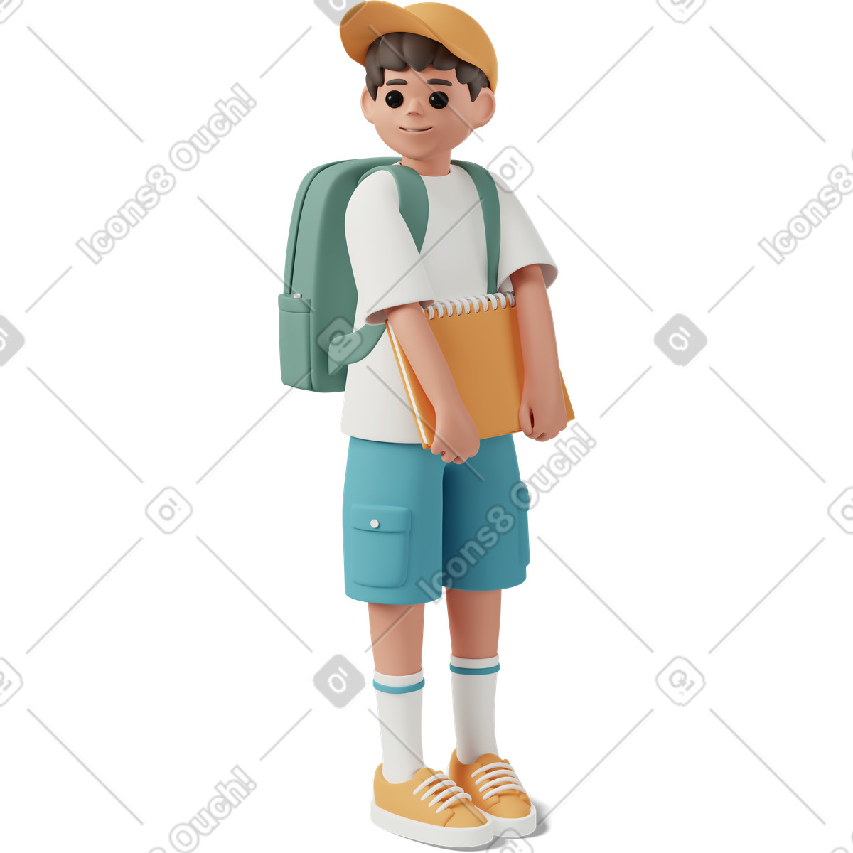 Ilustração de Student with backpack and notebook, back to school education em no estilo 3D Casual life para baixar em PNG, SVG