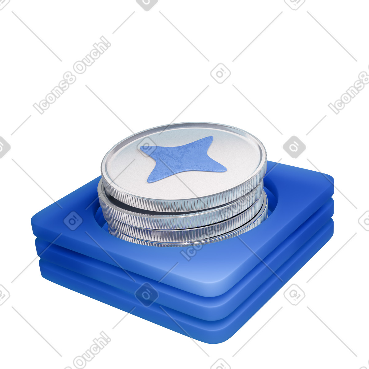 Stacked silver crypto coins, Digital currency savings, Cryptocurrency wallet animated illustration in 3D Blueprint style download in GIF, Lottie (JSON), AE