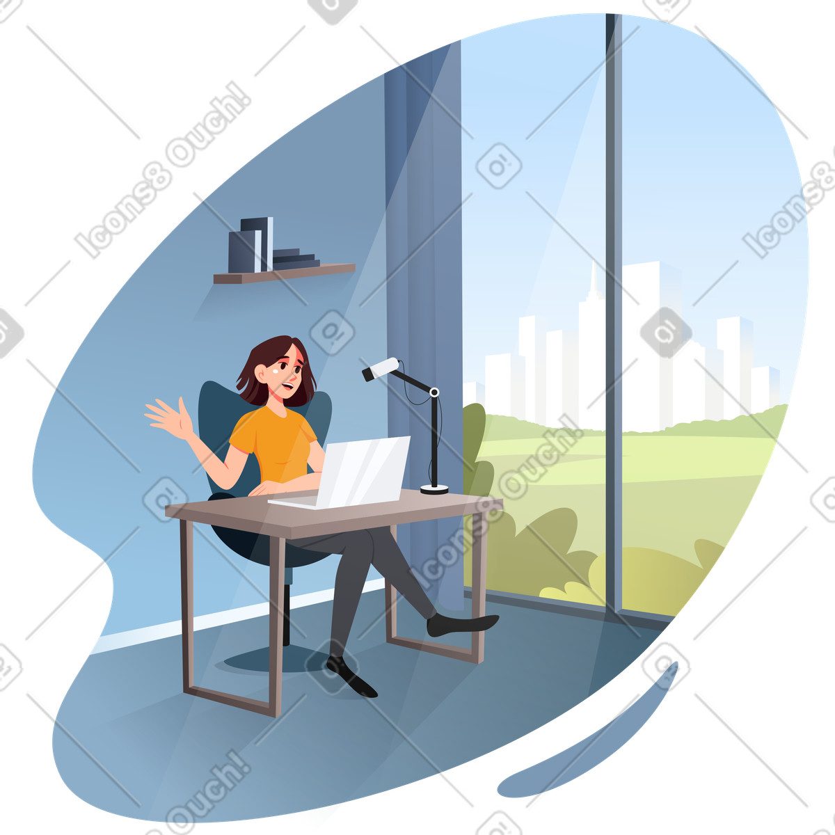 Blogger donna in streaming dal suo appartamento illustrazione animata stile Vivid scaricabile GIF, Lottie (JSON), AE