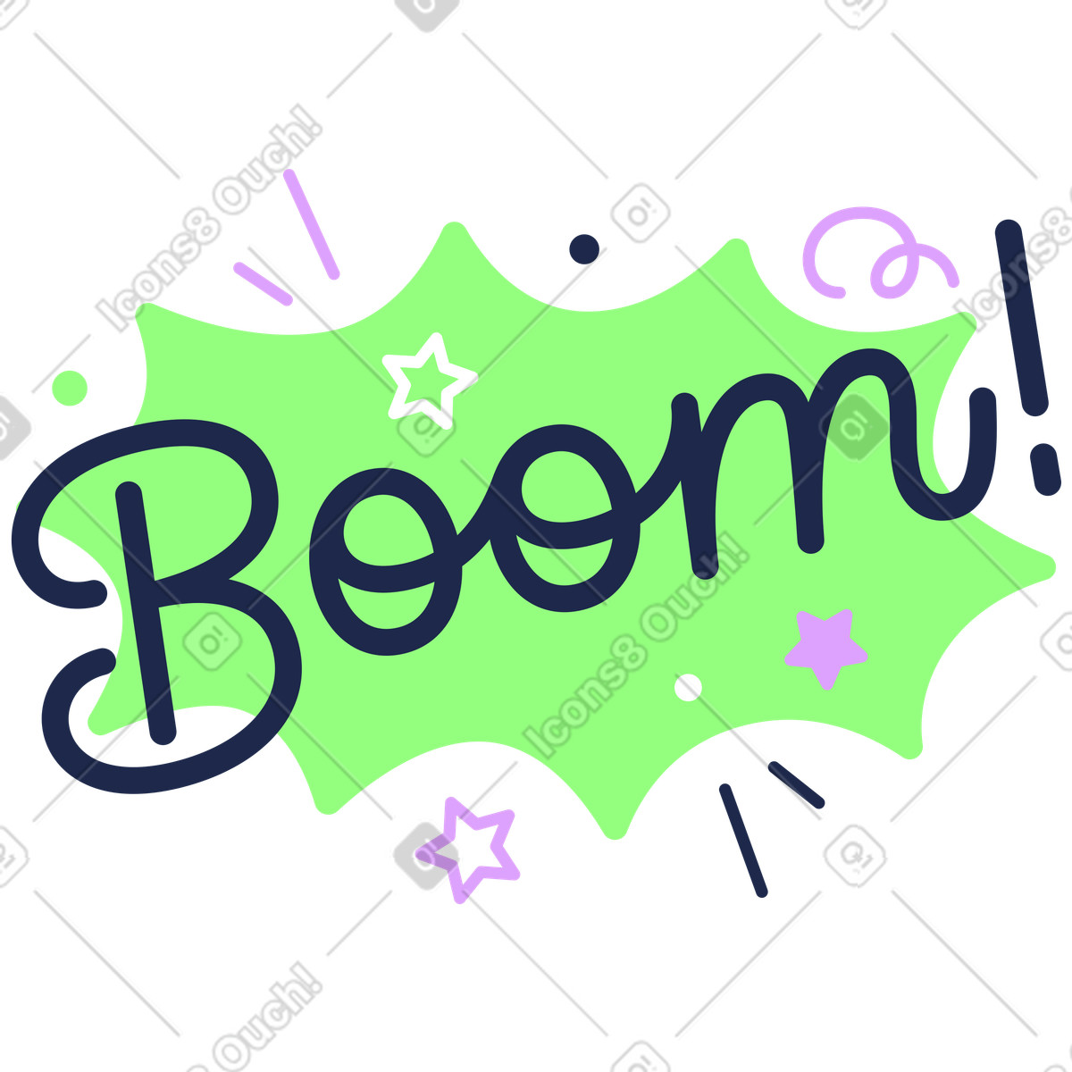Boom lettering on green splash, Visual emphasis or alert illustration in Outline style download in PNG, SVG