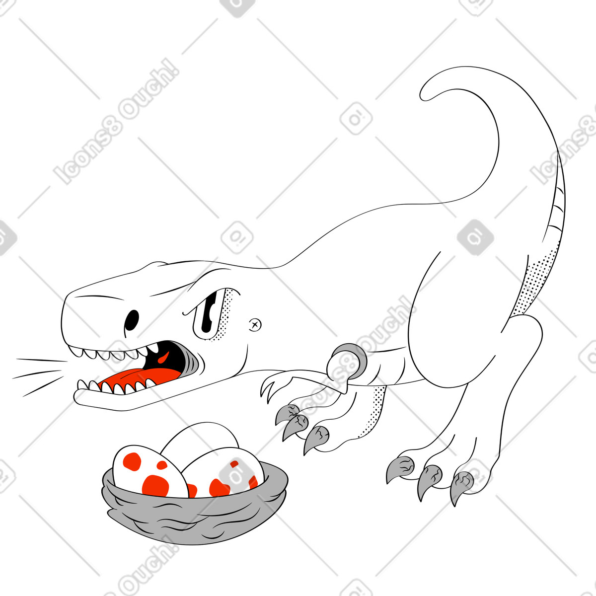 Dinosauro t-rex che protegge il suo nido illustrazione in stile Looney scarica in PNG, SVG