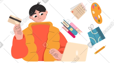 Un homme fait des achats en ligne depuis son ordinateur portable PNG, SVG