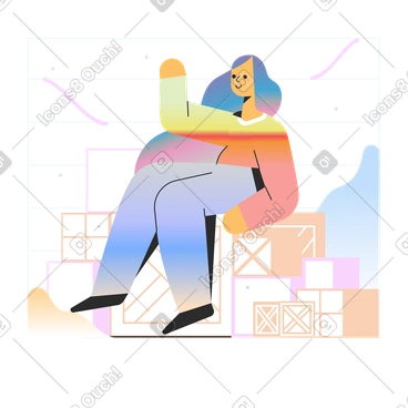 Woman sitting on shipping boxes PNG, SVG