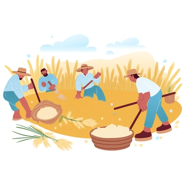 Farmers working together in a golden rice field during the Chuseok season