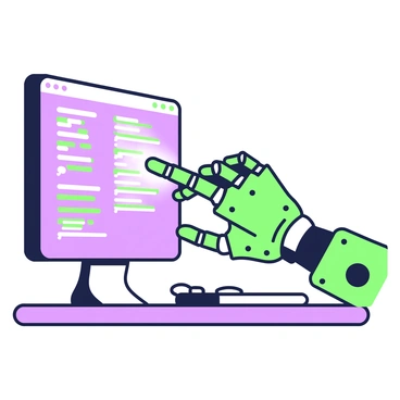 A robotic hand is reaching towards a computer screen, positioned at an angle to show both the hand and the screen clearly. The hand is metallic and intricately designed, with joints that resemble those of a human hand. The computer screen displays various data and code, with some lines highlighted to indicate important information. The environment around the computer is dimly lit, emphasizing the focus on the hand and screen interaction. The hand is just inches away from making contact with the screen, reflecting a sense of urgency and stealth.