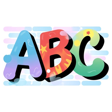 A brick wall serves as the backdrop for a mural featuring large, vibrant letters "A," "B," and "C." Each letter is designed in a different bold color, with intricate patterns and textures applied to their surfaces. The "A" has a gradient of bright blue to purple, the "B" is filled with shades of fiery red and orange, and the "C" showcases a mix of green and yellow. The letters are adorned with additional decorative elements such as stars and swirls, enhancing the dynamic feel of the street art. The overall composition is lively and captures the essence of urban creativity.