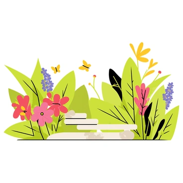 A botanical garden featuring a variety of exotic flowers in vibrant colors. The scene includes large, lush green leaves surrounding the flowers, adding to the diversity of the plant life. There are tall tropical plants with broad leaves, and clusters of colorful blossoms in shades of red, yellow, and purple. Delicate butterflies flit among the flowers, and a winding path made of stone leads through the garden, inviting exploration.