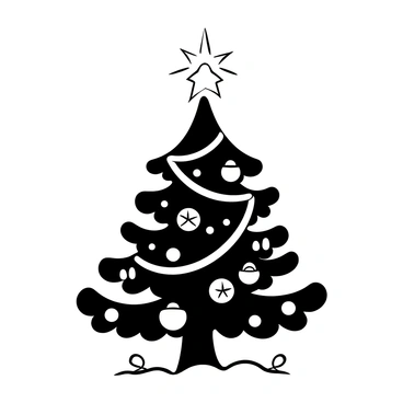 A glowing star positioned at the top of a Christmas tree. The tree is adorned with twinkling fairy lights that create a bright aura around it. The branches of the tree are lush and symmetrical, decorated with ornaments of various shapes and sizes. Below the tree, a blanket of snow covers the ground, enhancing the festive atmosphere.