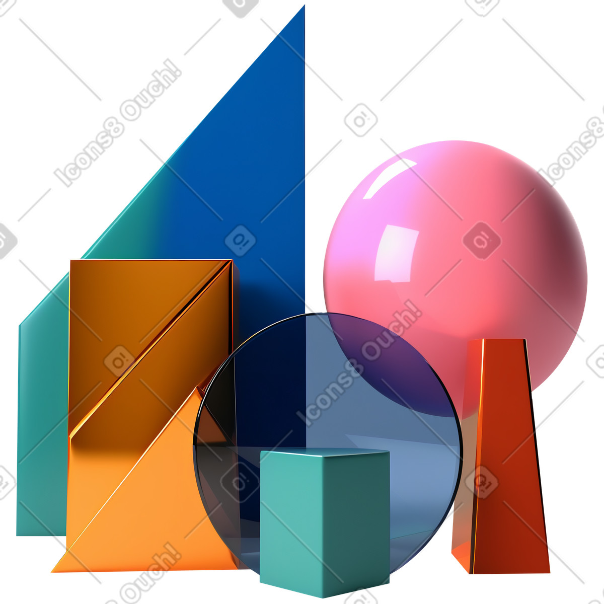 下载 3D Construction 风格的 具有几何形状的多彩抽象构图 插画，支持 PNG、SVG 格式