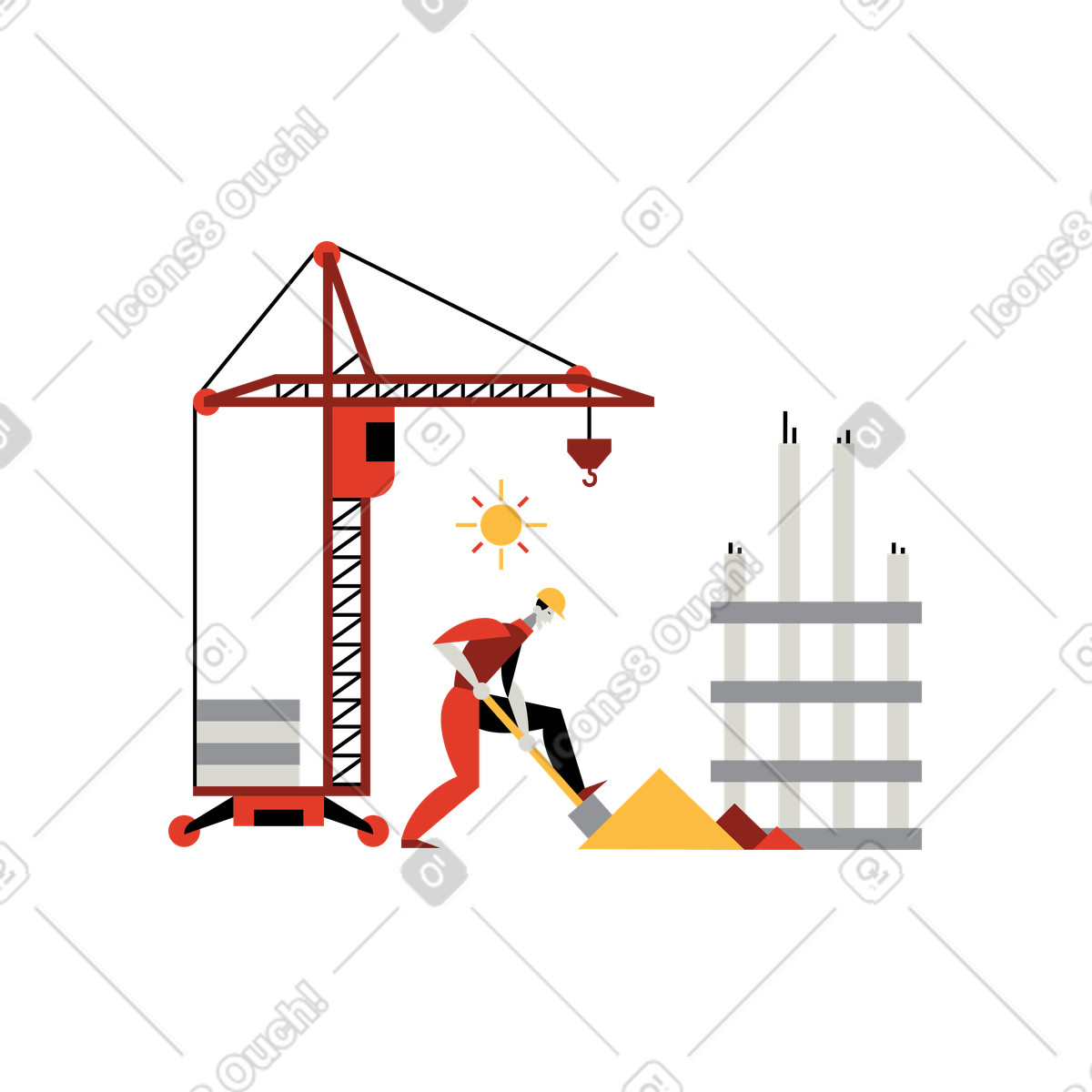 Construction worker digging with a shovel illustration clipart image in PNG SVG GIF