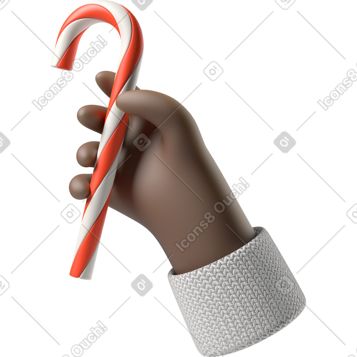 下载 3D Hands Fun&Wild 风格的 拿着圣诞节棒棒糖的黑皮肤手 插画，支持 PNG、SVG 格式