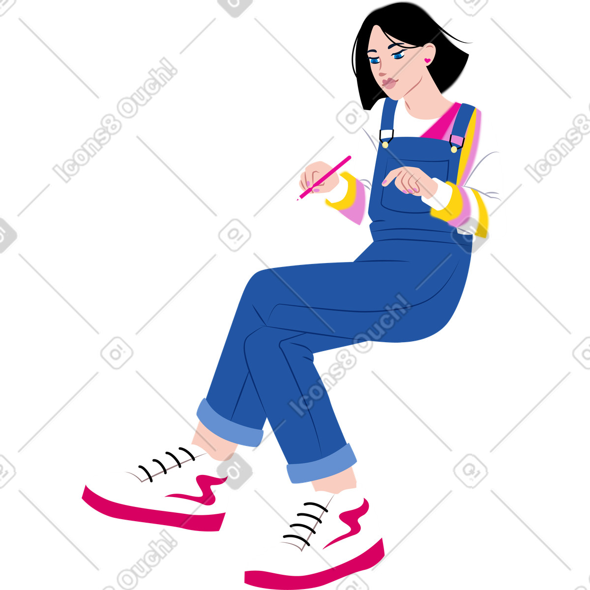 下载 Everyday 风格的 坐着拿铅笔的女孩 插画，支持 PNG、SVG 格式
